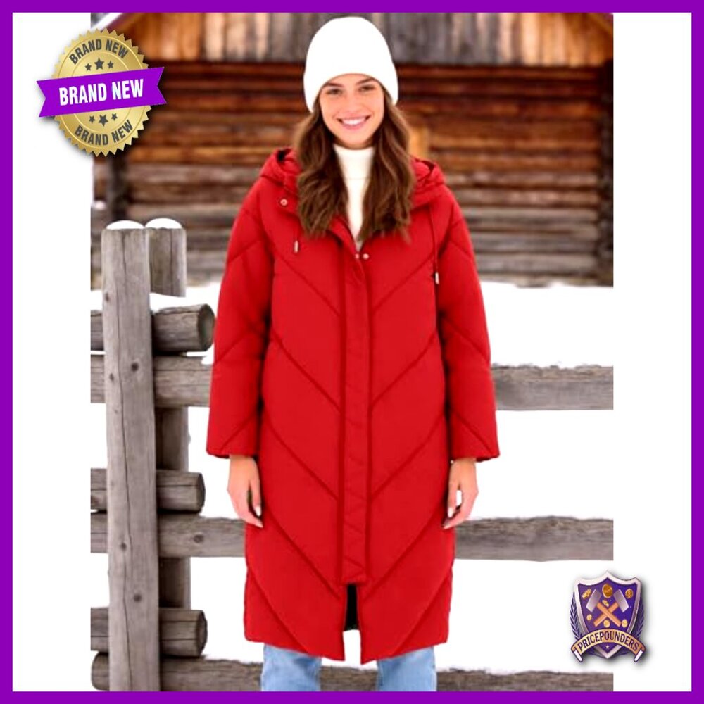 Long Puffer Coat Hooded Parka Jacket Oversized Quilted Down Winter Outerwear - Picture 3 of 7